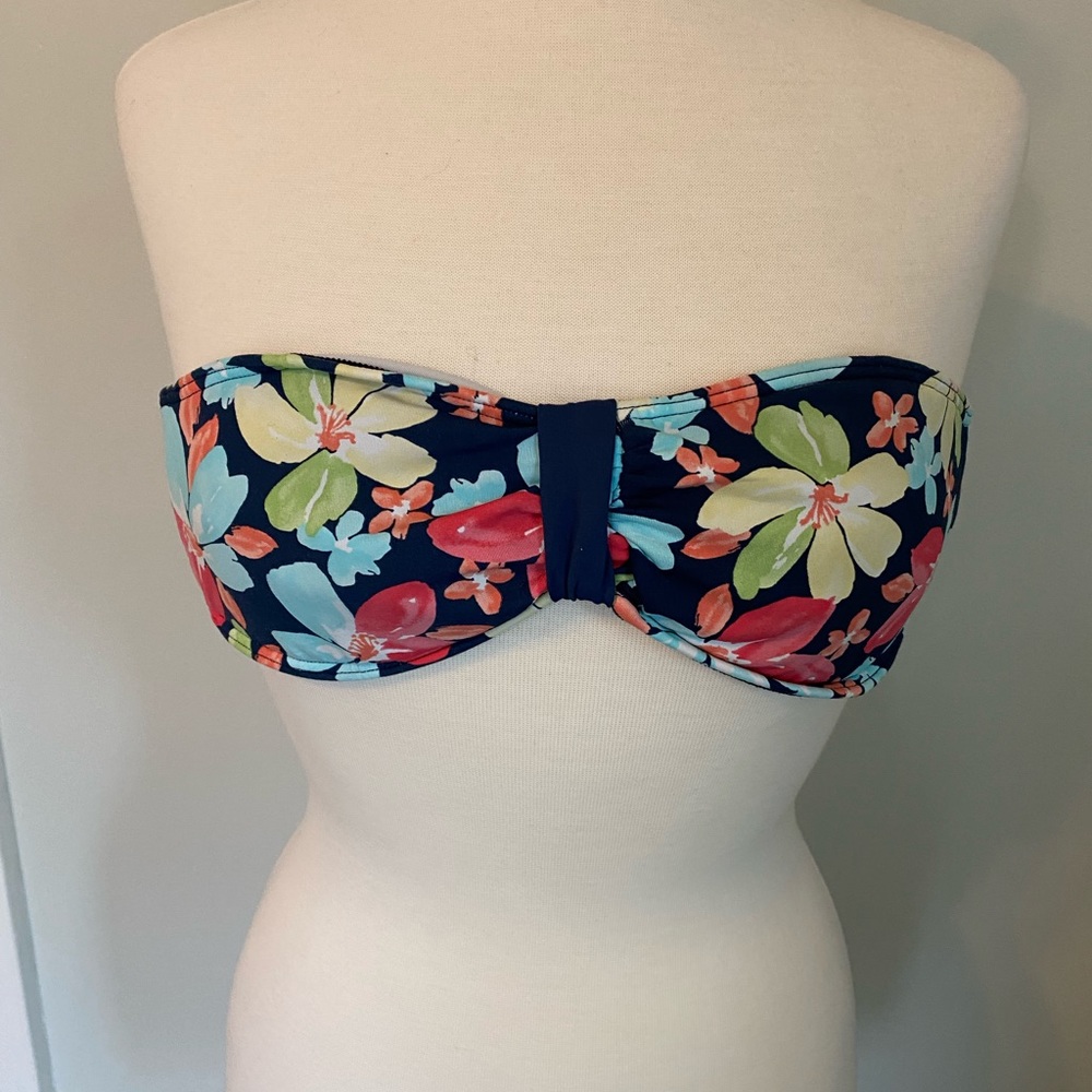 Hollister Navy Blue Multi-Floral Bandeau Bikini Bra Top. Size M
